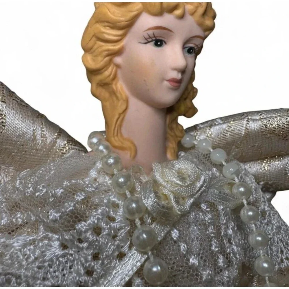 VTG Blonde Angel Christmas Tree Topper Holiday Decoration Festive Nostalgic